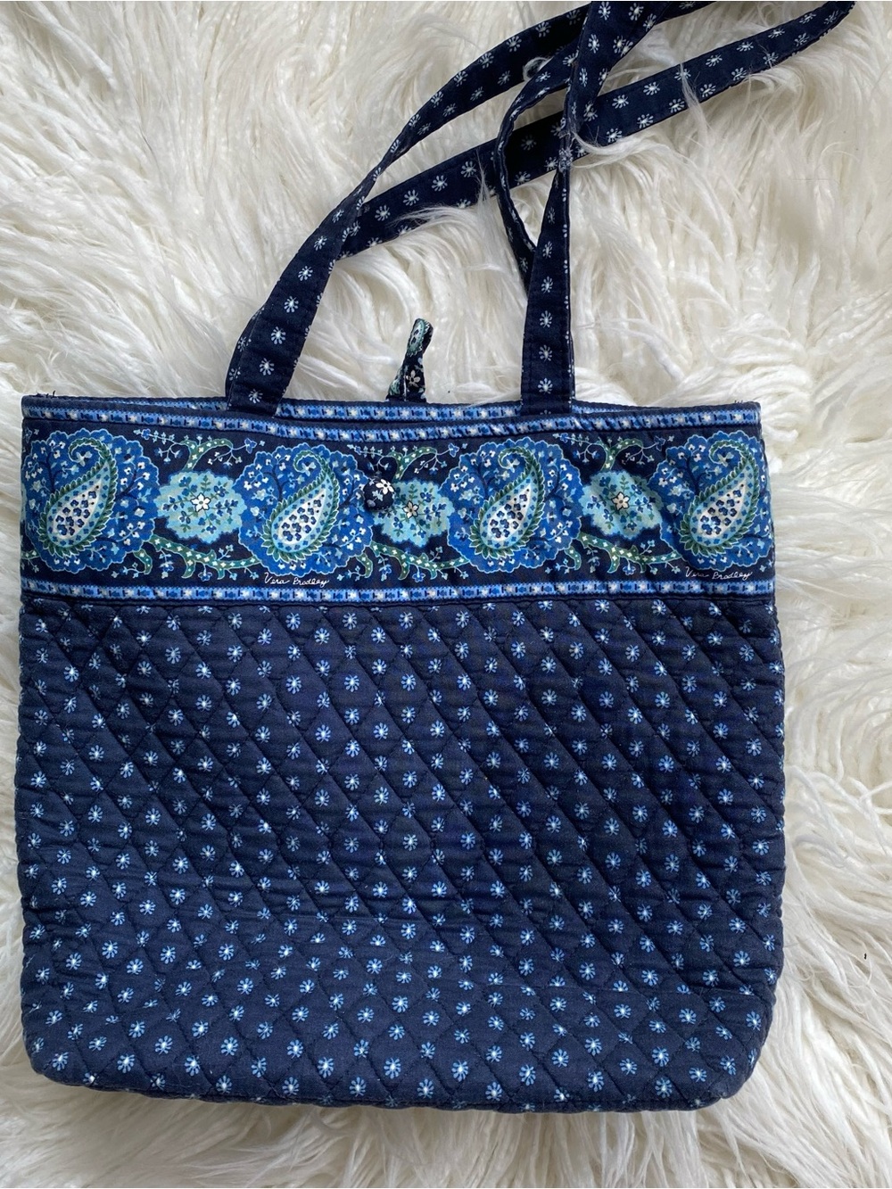 Vera Bradley Quilted Navy Paisley-Trim Tote Bag - Women's Shoulder Tote - Picture 9 of 16